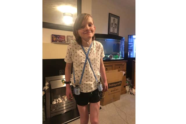 Sam Merrick, 11, was the inspiration for Sam's Haven, a charity set up by his family to help other ill children. Pictured having his weekly SubCut medication which helps him improve his immune system