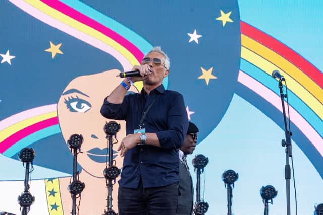 Martin Kemp introducing 'Rock of all ages' on the mainstage at The Isle of Wight Festival 2021. Picture by Emma Terracciano