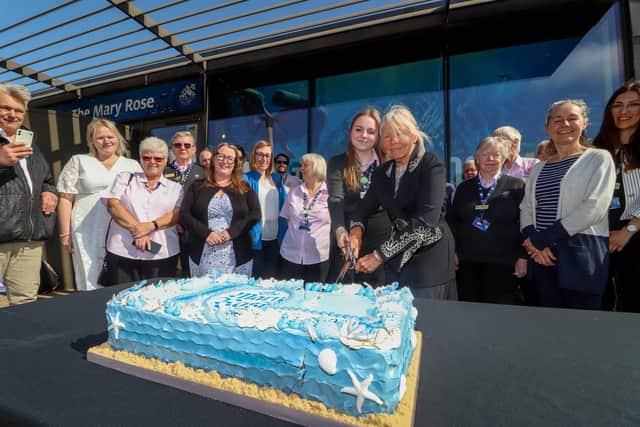 Staff of the Mary Rose Museum are celebrating 10 years of its opening and marking their 2.5 million visitors

Pictured: Youngest staff, Jess Otton and Dr Alex Hildred celebrating with other staff by cutting a cake with a sword outside the Mary Rose Museum, Portmouth on 31st May 2023

Picture: Habibur Rahman