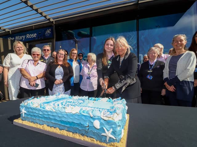 Staff of the Mary Rose Museum are celebrating 10 years of its opening and marking their 2.5 million visitors

Pictured: Youngest staff, Jess Otton and Dr Alex Hildred celebrating with other staff by cutting a cake with a sword outside the Mary Rose Museum, Portmouth on 31st May 2023

Picture: Habibur Rahman