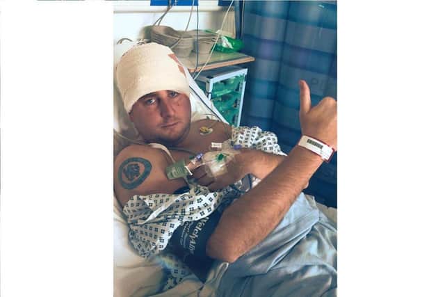 Former Royal Marine Rian Ilett after brain surgery