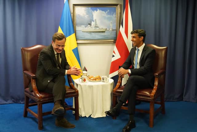 Prime Minister Rishi Sunak holds a bilateral meeting with Ulf Kristersson, Prime Minister of Sweden, aboard HMS Diamond as he attends the Joint Expeditionary Summit (JEF) on the Baltic island of Gotland, Sweden. Picture: Stefan Rousseau/PA Wire
