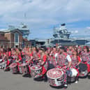 Batala Portsmouth hosted an international encontro of 280 drummers from 14 different countries from August 22-27 2023, seen here at The Historic Dockyards.