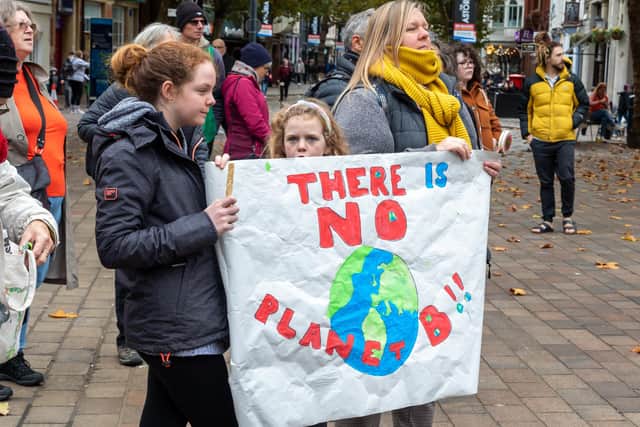 Placards at the COP26 demonstration. Picture: Mike Cooter (061121)