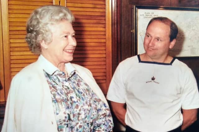 Barry Spencer and the Queen during his service on board HMY Britannica