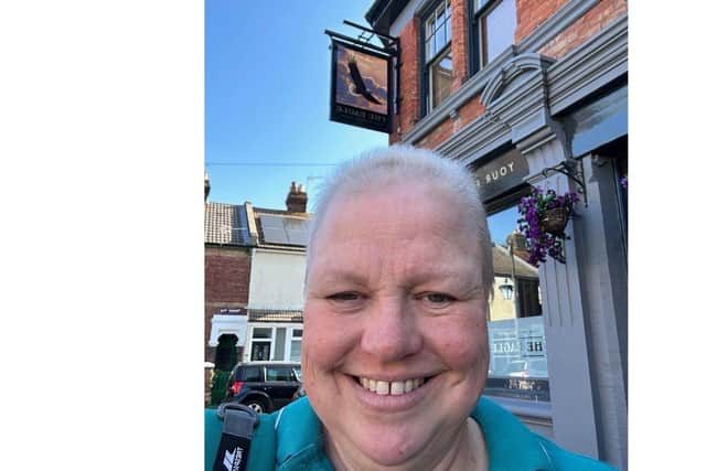 Jeanette Thomas and her husband have taken over The Eagle in Gosport. 
Pictured: Jeanette outside the pub