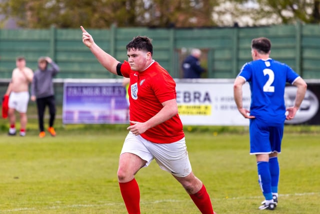 Gosport Town celebrate after scoring during their 4-0 victory over Lee Rangers in the Portsmouth & District FA Trophy final at Cams Alders. Picture: Alex Shute