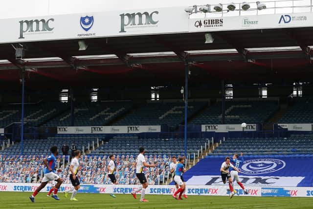 Work on the North Stand at Fratton Park was ongoing when Pompey played Oxford United in the League One play-offs in July.