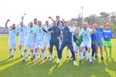 US Portsmouth celebrate after their 3-1 FA Vase fifth round win at Tavistock in April. Picture: Martyn White