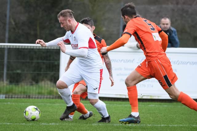Connor Duffin, left, has eight goals this season after netting twice in the 3-2 win over Blackfield & Langley. Picture: Keith Woodland