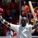 Brian Lara celebrates becoming the first man in history to score 400 in a Test innings against England in 2004. Pic: Gordon Brooks/AFP via Getty Images.