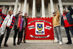 From left, Anna Lilley, Michelle Lincoln, chair of Portsmouth Trades council Jon Woods, Mark Sage and Khalid Sidahmed at a cost of living protest organised by Portsmouth Trades Council, at the Guildhall, Portsmouth. Picture: Chris Moorhouse (jpns 020422-38)