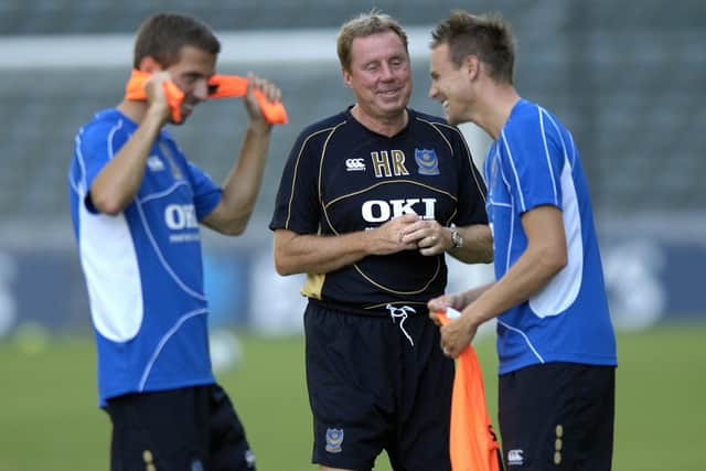 Harry Redknapp shares a joke with Gary O'Neil (left) and Matt Taylor in Hong Kong in July 2007. Picture: Will Caddy