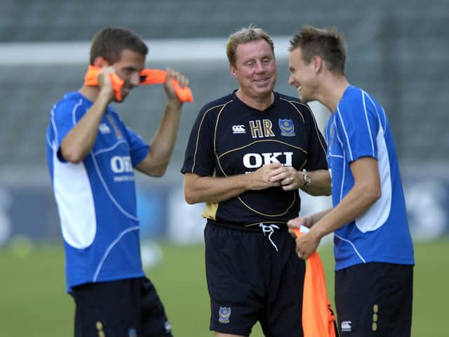 Harry Redknapp shares a joke with Gary O'Neil (left) and Matt Taylor in Hong Kong in July 2007. Picture: Will Caddy