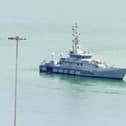 Border Force cutter Seeker in the harbour at port of Dover as more migrants are brought ashore. Picture: Michael Dummond/PA Wire