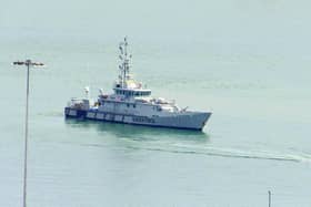Border Force cutter Seeker in the harbour at port of Dover as more migrants are brought ashore. Picture: Michael Dummond/PA Wire