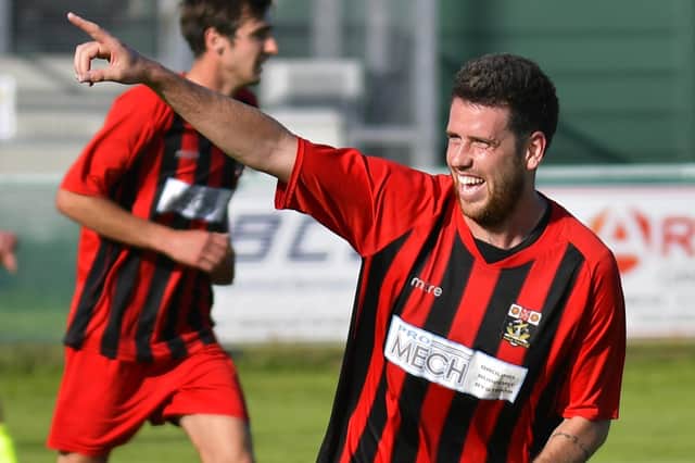 AFC Stoneham striker Callum Laycock, pictured playing for Fareham Town, comes up against former club US Portsmouth this weekend. Picture: Neil Marshall (171158-10)