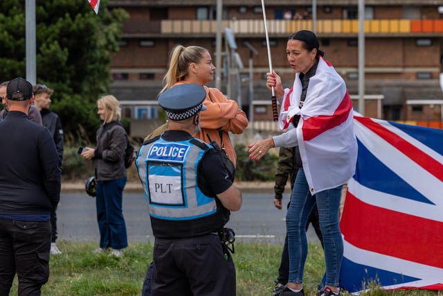 Anti-immigration protest formed near the UK Border Agency Building in Portsmouth. Picture: Mike Cooter (070824)