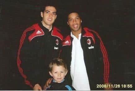 Pompey fan Alfie Stanley meets Kaka and Ronaldinho when AC Milan played at Fratton Park in November 2008.