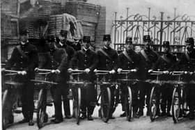 Portsmouth postmen in full dress uniform.
When postmen looked the part. Postmen ready for their rounds along with trusty bicycles another long gone postmans tradition.