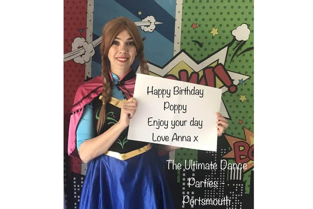 Birthday messages from Frozen's Anna are being sent to children all over the world by Helen Wallis from Bedhampton