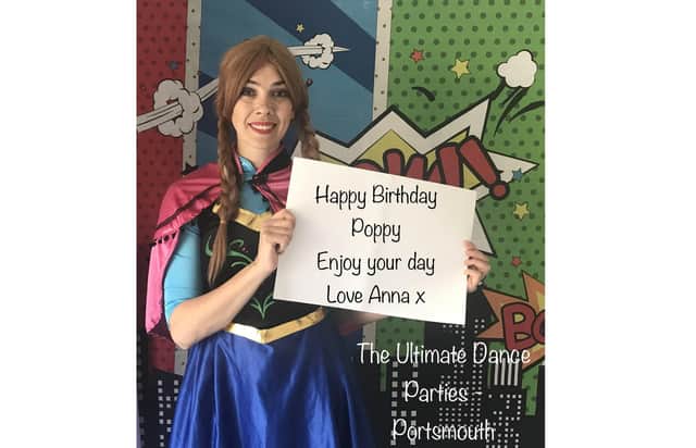 Birthday messages from Frozen's Anna are being sent to children all over the world by Helen Wallis from Bedhampton
