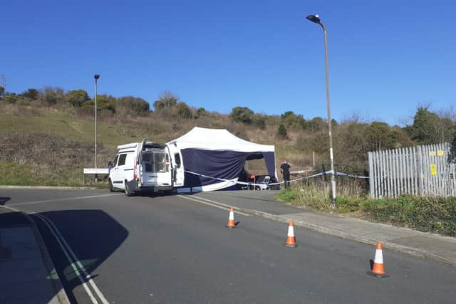 Police have set up a tent in Paulsgrove as part of a search in relation to the murder of Kayleigh Dunning. March 16, 2020
Picture: Neil Fatkin
