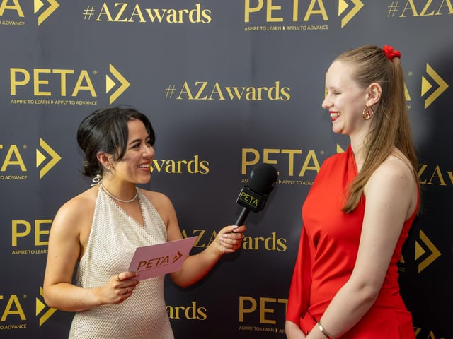 Red carpet interviews with finalists and guests at #AZAwards2024. Pictured: Highly Commended Matilda Tucker being interviewed by Sophie Murray