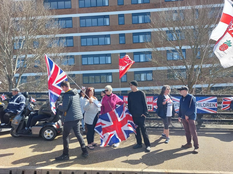 Illegal immigration protestors gathered outside Roebuck House in Cosham on Sunday, March 30.