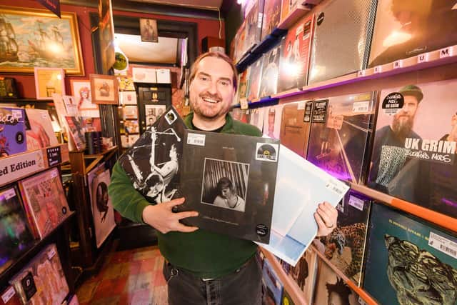 Pictured is: Steve Courtnell with three of his favourite albums from Record Store day. Picture: Keith Woodland (220421-19)