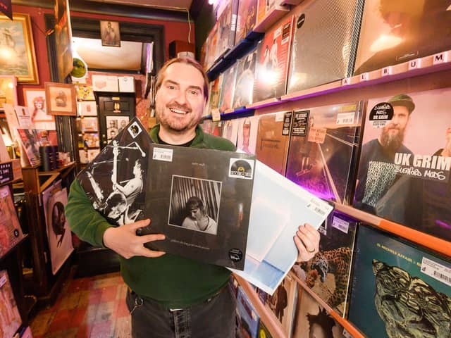 Pictured is: Steve Courtnell with three of his favourite albums from Record Store day. Picture: Keith Woodland (220421-19)