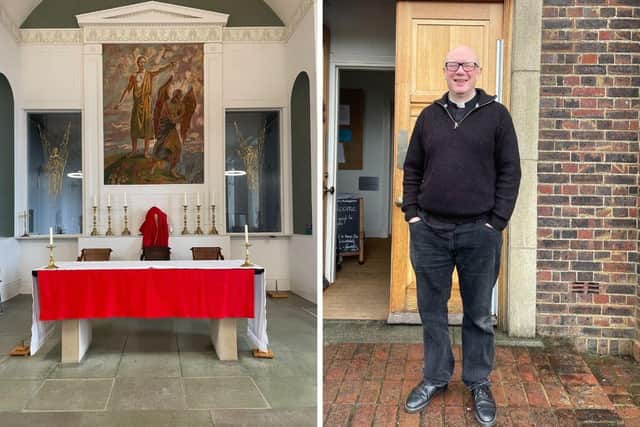 Fr Hugo Deadman became the priest at St Michael’s and All Angels Church, Paulsgrove in mid March 2023, and left, the church's altar
Picture: Callum Phillips