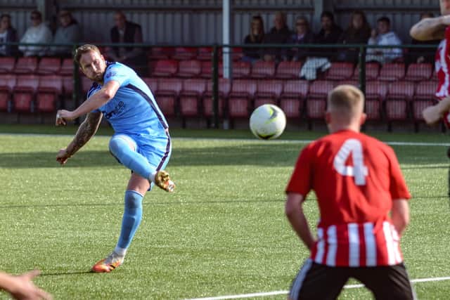Sam Pearce curled home an early free-kick to AFC Portchester on the way to victory at Shaftesbury Picture: Daniel Haswell