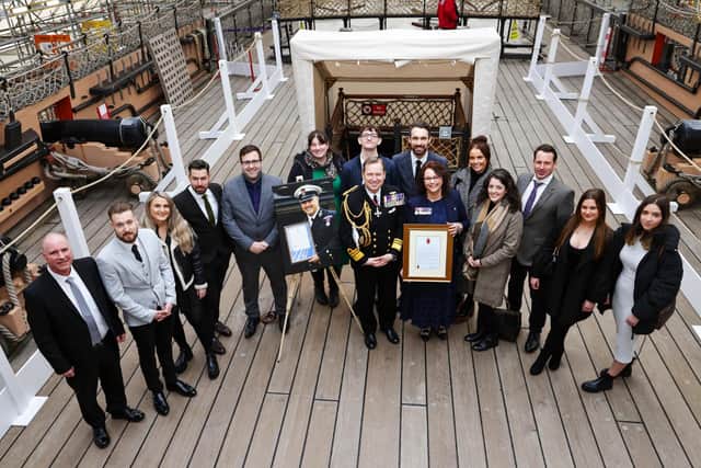 Pictured: Members of the late CPO Graham Street's family on board HMS Victory for the Gold Valedictory Presentation.

Presentation of the Gold VC of the Late CPO G Street to his family - Second Sea Lord Vice Admiral Martin Connell CBE.

30 members of the late CPO Graham Street attended the presentation of the Gold VC to Mrs Alison Street (wife) on board HMS Victory, HMNB Portsmouth.
