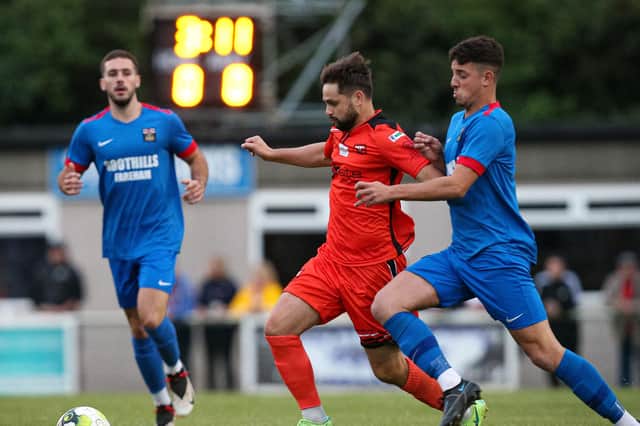 George Barker, left, netted his fourth goal in the past three AFC Portchester matches in the win at Alton. Picture: Chris Moorhouse (jpns 170821-07)