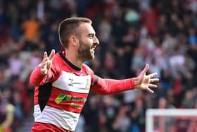 Former Pompey midfielder Ben Close celebrates scoring in Doncaster's 2-1 win over Gillingham at the weekend. Picture: Howard Roe/AHPIX LTD