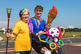 Mum Vanessa Salter with son Harley Salter at the start of their journey from Clarence Pier to South Parade Pier in 2021. Picture: Mike Cooter (210721)