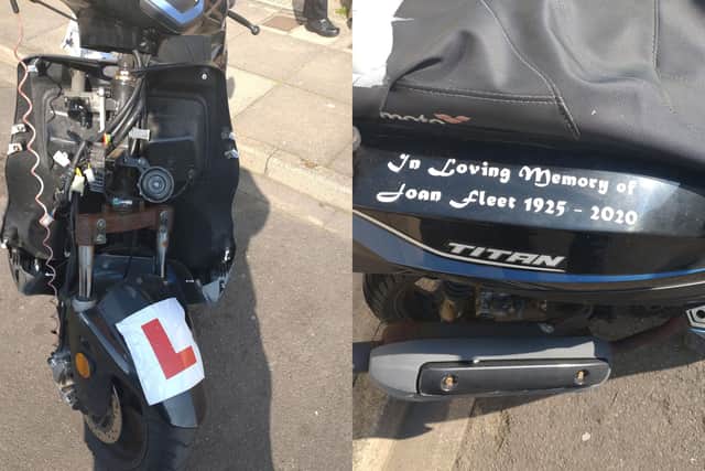 The moped, containing the memorial of Mr Pickersgill's Nan, was recovered from an alleyway near Seagrove Road, North End. Picture: Mark Pickersgill.
