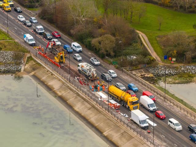 Drone photograph of previous repair work along Eastern Road