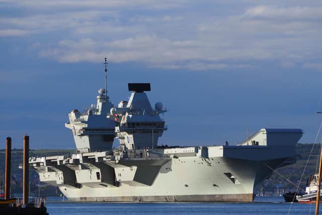 HMS Prince of Wales pictured leaving Portsmouth on Monday. Photo:  @RNPics_