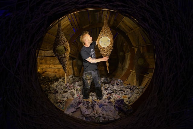 Artist My Dog Sighs, makes finishing touches to his 'Inside' exhibition. Picture: Andrew Matthews/PA Wire