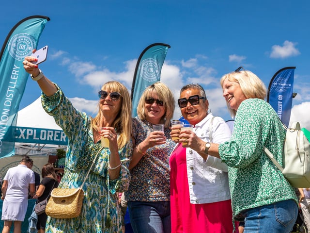 Pam from Farlington grabs a selfie with her friends visiting from Bognor. Pictured: Pam Ide-Thomas, Sally Thring, Karen King and Debbie Gibbens. Picture: Mike Cooter (210522)
