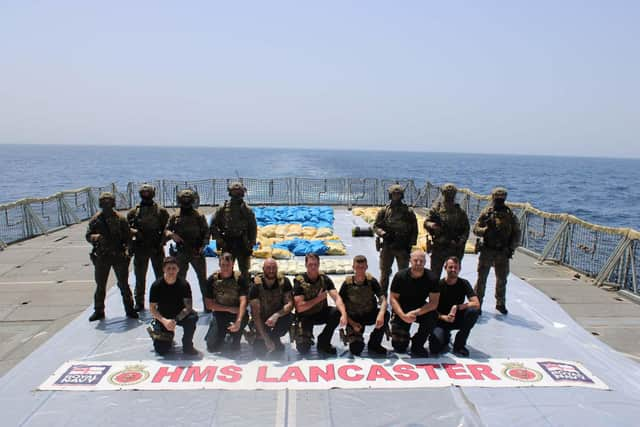 The Portsmouth-based frigate working with a Royal Marines boarding team seized more than £10m worth of drugs