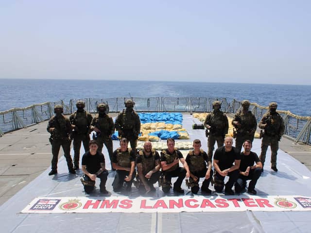 The Portsmouth-based frigate working with a Royal Marines boarding team seized more than £10m worth of drugs