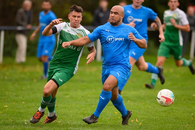 Paulsgrove's Mike Mallory, right, and Moneyfields' Callum Laycock. Picture: Keith Woodland