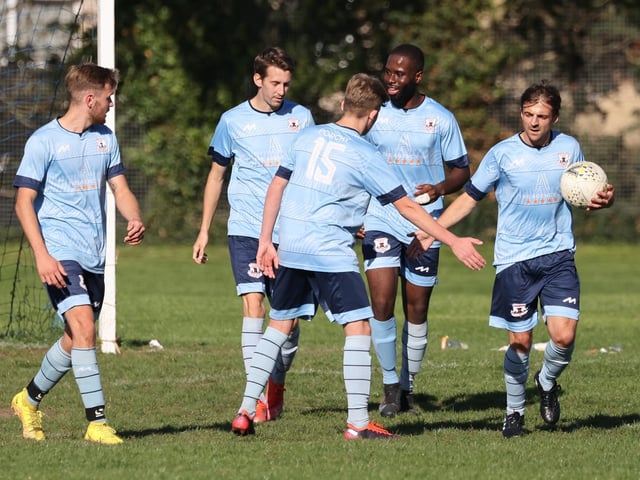 Portchester Rovers celebrate another goal. Picture by Kevin Shipp