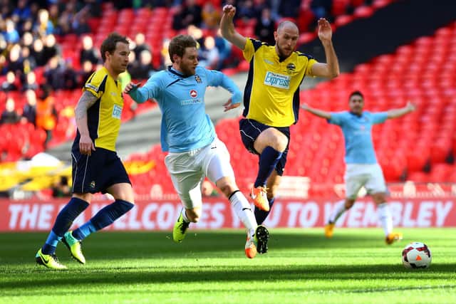 Lee Molyneaux, right, in action for Gosport during the 2013/14 FA Trophy final at Wembley