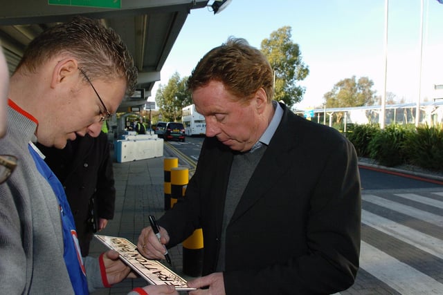 Harry Redknapp is stopped by an autograph hunter at Southampton Airport in 2008 ahead of Pompey's flight to the north east, where they were due to face Sunderland
