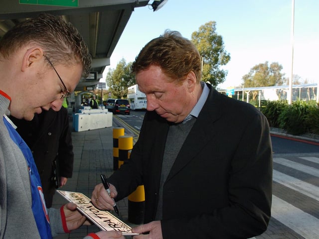 Harry Redknapp is stopped by an autograph hunter at Southampton Airport in 2008 ahead of Pompey's flight to the north east, where they were due to face Sunderland