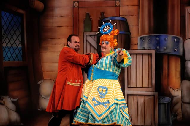 Hook stars Shaun Williamson as Hook and Jack Edwards as Mrs Smee
Picture by Alan Bound for The Kings Theatre